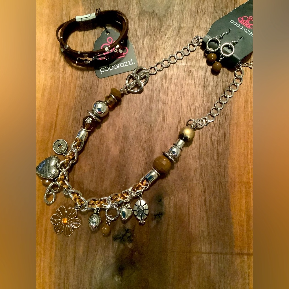 3 piece Brown and silver Jewelry Set.